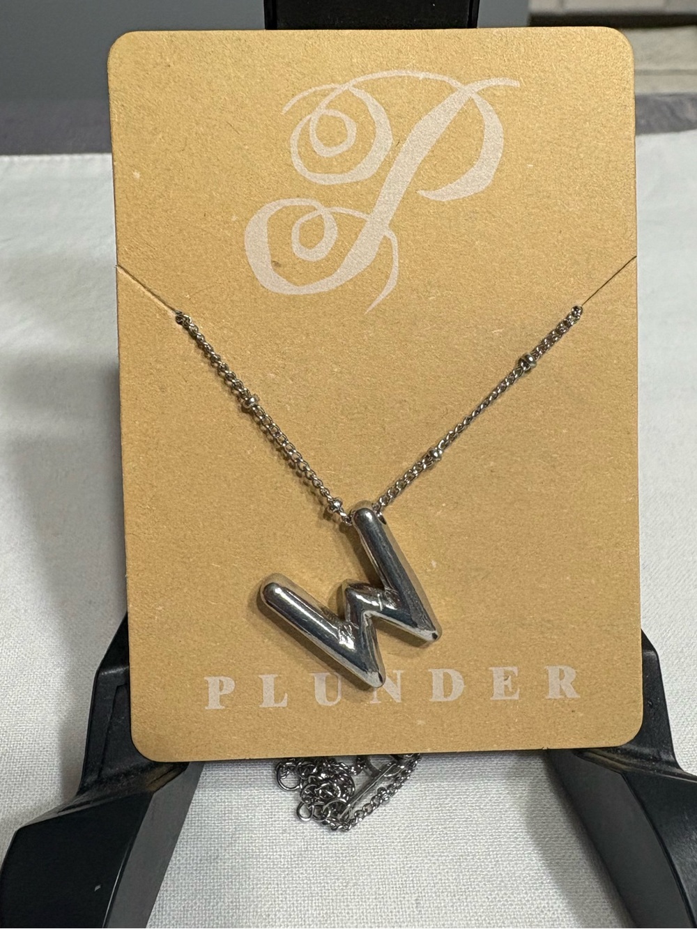 Plunder Silver tone 'W' Bubble Initial Pendant Necklace